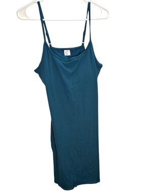 Real Essentials Ladies Spaghetti Strap Ribbed Tank Mini Dress Built-In Bra Teal